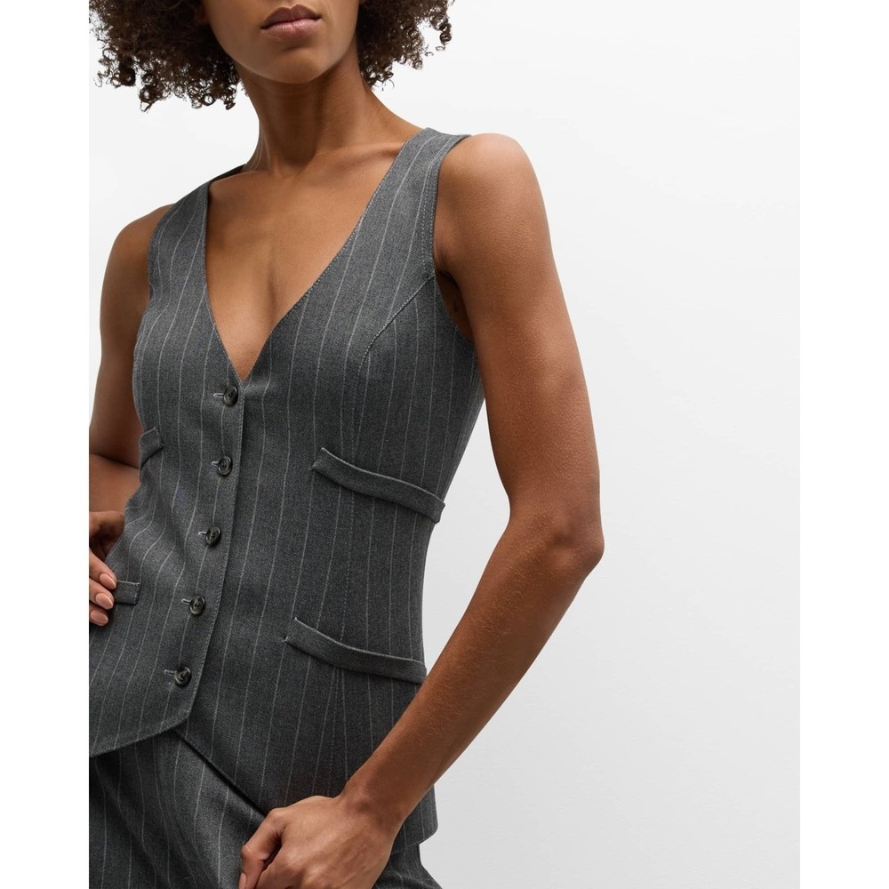 NWT Smythe Grey Flannel Pinstripe Waistcoat Vest Size 14